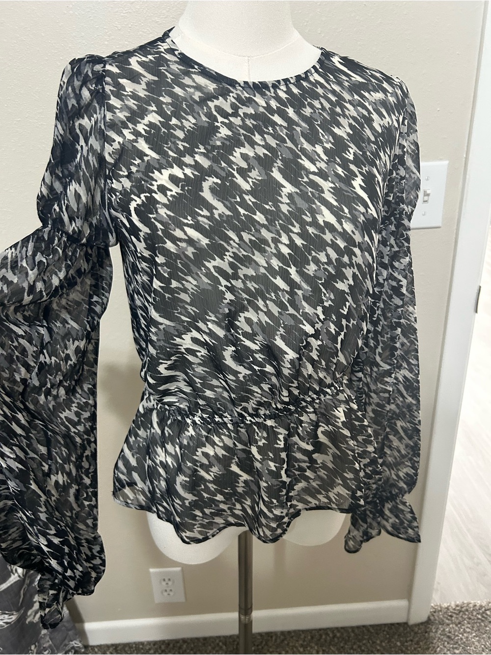 Express Black and White Peplum Blouse